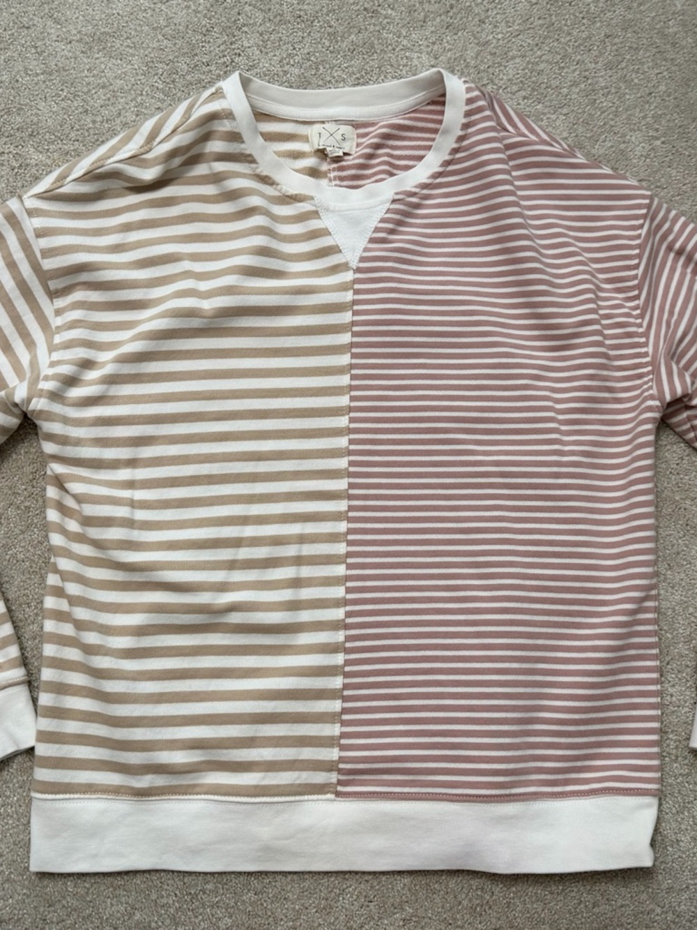Thread & Supply Split-Stripe Tee in Beige & Dusty Rose